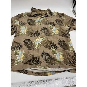 Tommy Bahama Silk Shirt Mens L Hawaiian Floral Palm Print Button Up